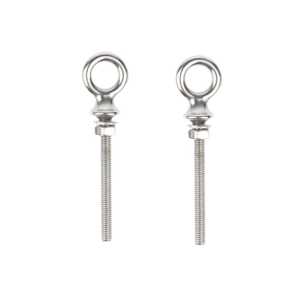 2Pcs M8 80mm Threaded Lifting Eye Bolt Ring Tie Down Stainless Steel