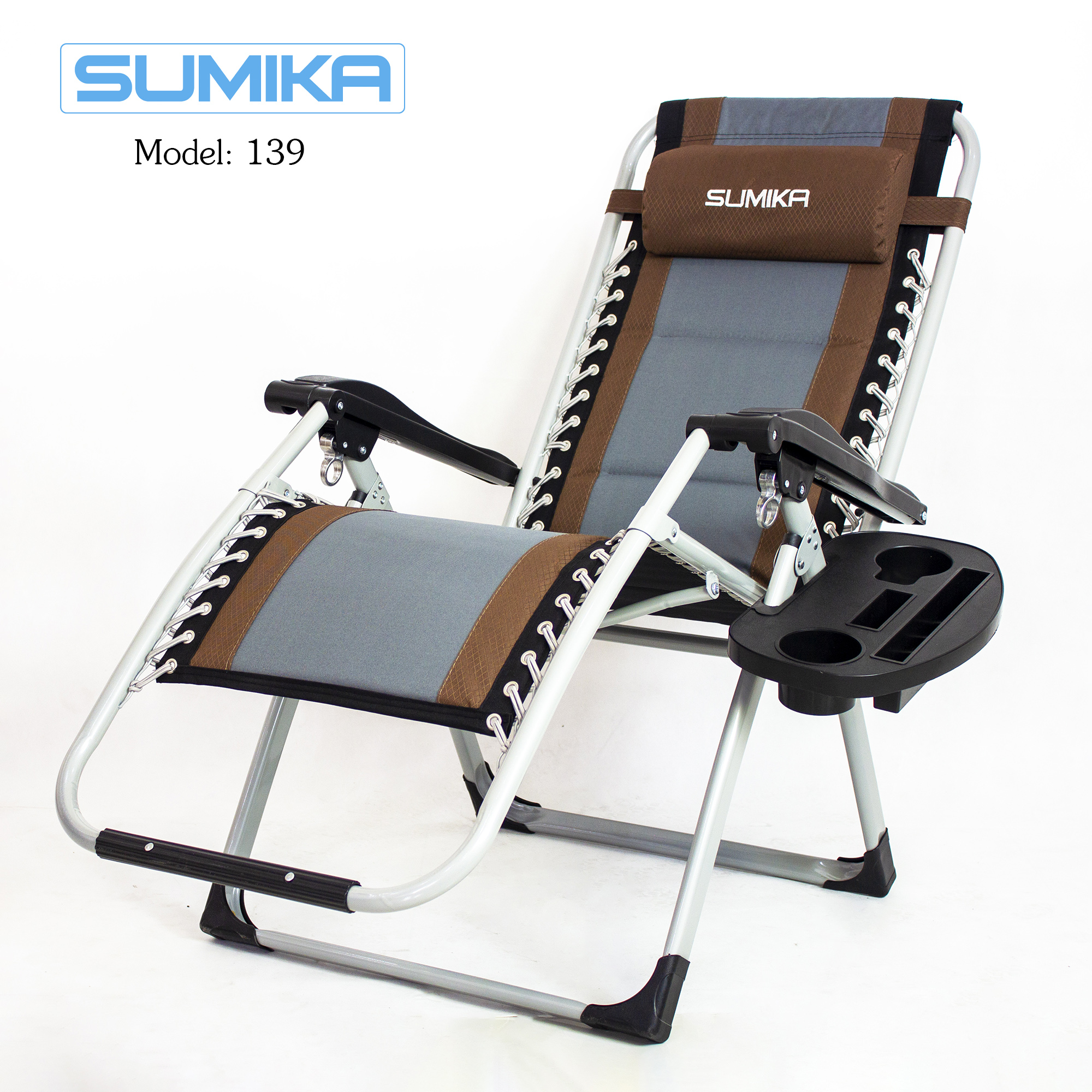 Ghế xếp thư giãn SUMIKA 139 - khóa bằng kim loại, vải lưới Textilene thoáng khí kèm nệm, tải trọng 300kg