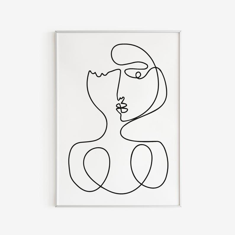 Tranh treo tường | Tranh Abstract Face Line Art Print, Woman Face Line Drawing, Wall Print