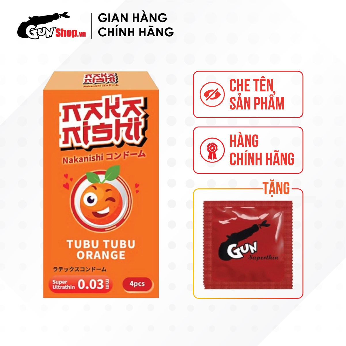 Bao cao su Nakanishi - Siêu mỏng 0.03mm - Hương cam kèm 1 chiếc BCS Gun Super Thin