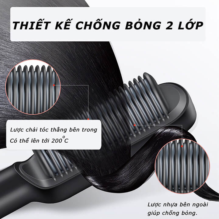 Lược điện chải tóc tạo kiểu đa năng giúp chải thẳng tóc, uốn cụp tóc chuyên nghiệp, duỗi tóc không gây sơ rối với 5 mức nhiệt ổn định