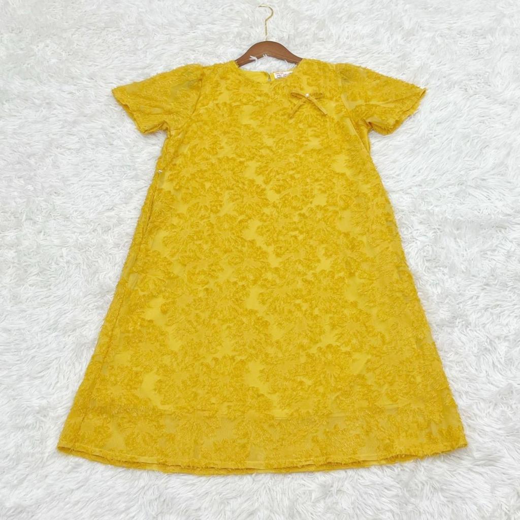 Đầm bầu tơ thêu nổi phom suông cách điệu đính nơ xinh xắn đi chơi, dự tiệc - Đỏ