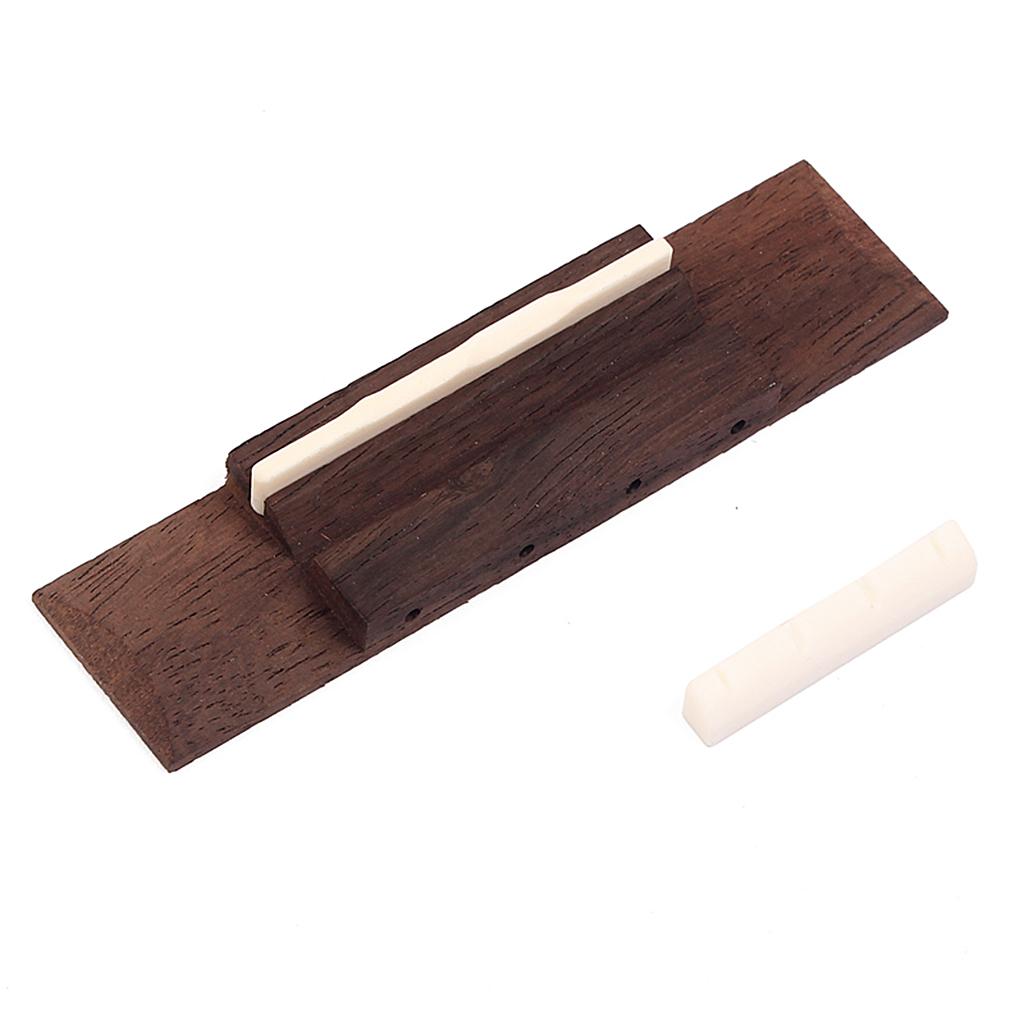 Replacement Rosewood Bridge with Beige Nut Saddle Slotted Set for 4 String Ukulele Hawaii Guitar