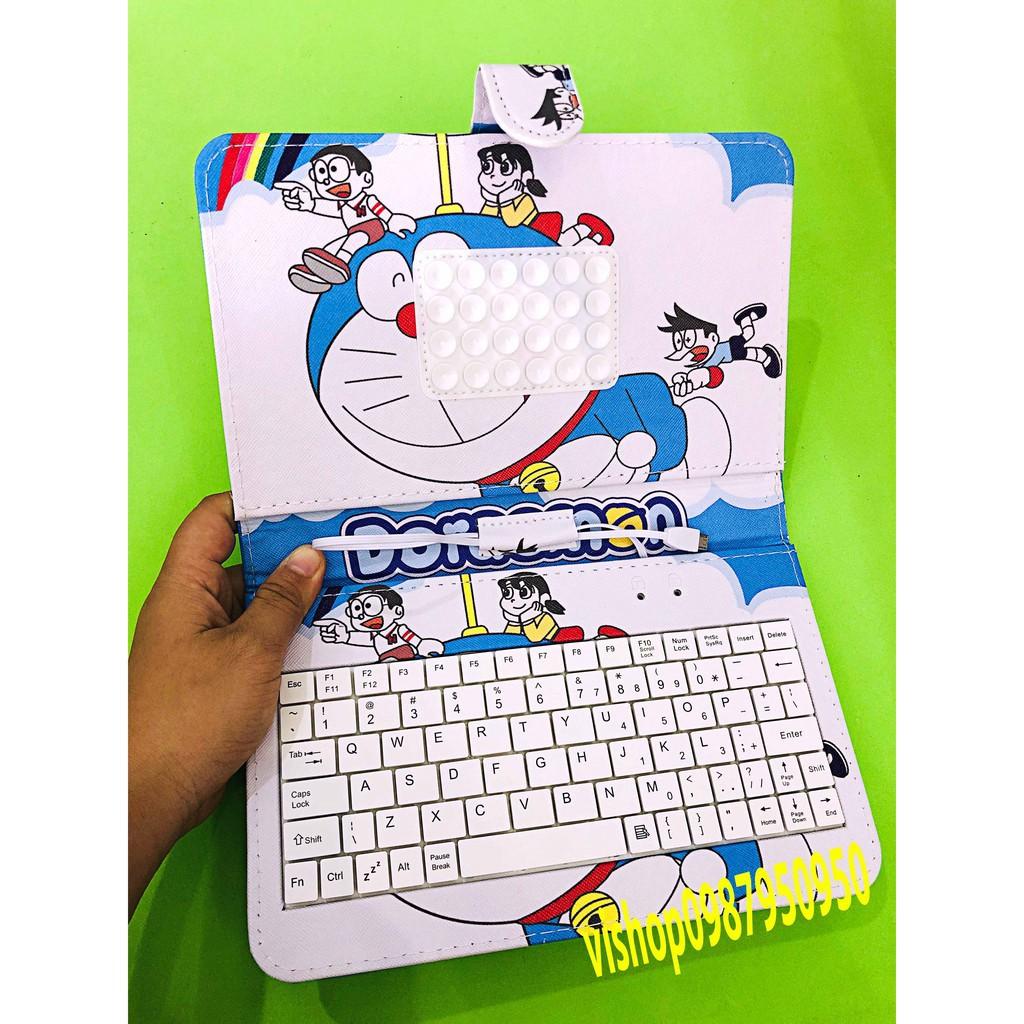 Bao da điện thoại PU tích hợp bàn phím đầu cắm Micro USB cho điện thoại Android 7Inch hình doremon lè lưỡi