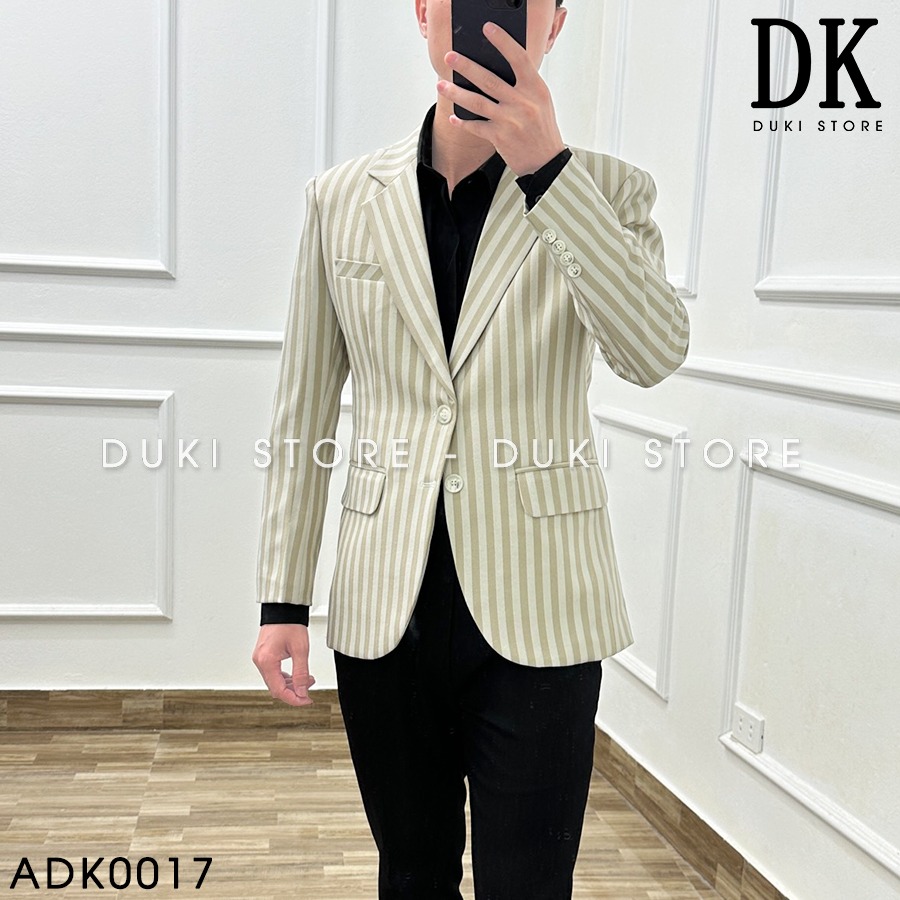 Áo khoác blazer nam ,áo vest nam balzer nam màu xanh kẻ sọc phong cách Hàn Quốc ADK0017- DUKI STORE