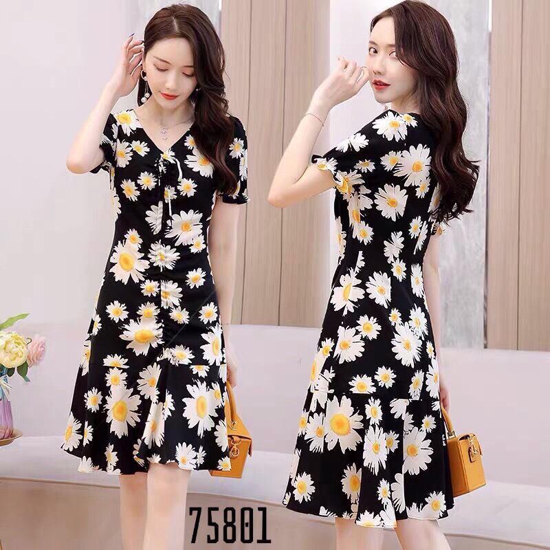 ĐẦM XÒE TAY NGẮN CỔ CHỮ V HOA CỰC ĐẸP , SANG / CÓ SIZE XXL