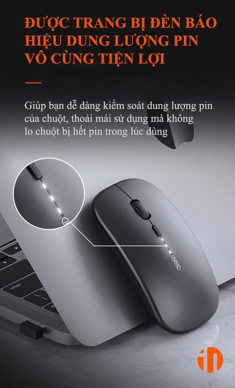 Chuột không dây INPHIC M1PRO với nút nhấn silent không ồn kết nối bằng BLUETOOTH và CHIP USB 2.4G thiết kế siêu mỏng - JL