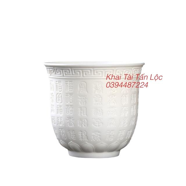 Chén trà , ly trà sứ trắng khắc 100 chữ Phúc - Bách phúc
