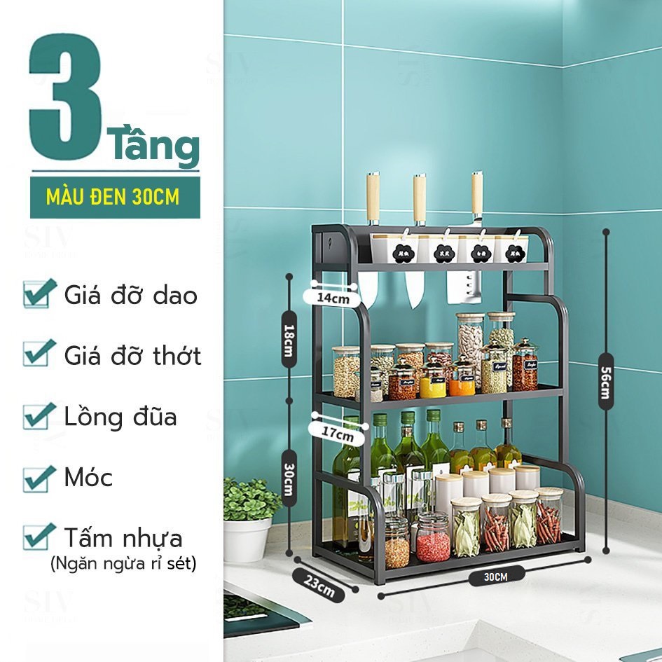 Kệ dụng cụ, gia vị bếp 3 tầng thép carbon