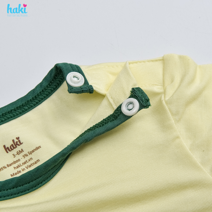 Bộ cộc tay cài vai phối màu vải sợi tre cao cấp - đồ sơ sinh cho bé - set quần áo hè bé trai bé gái Haki BB043