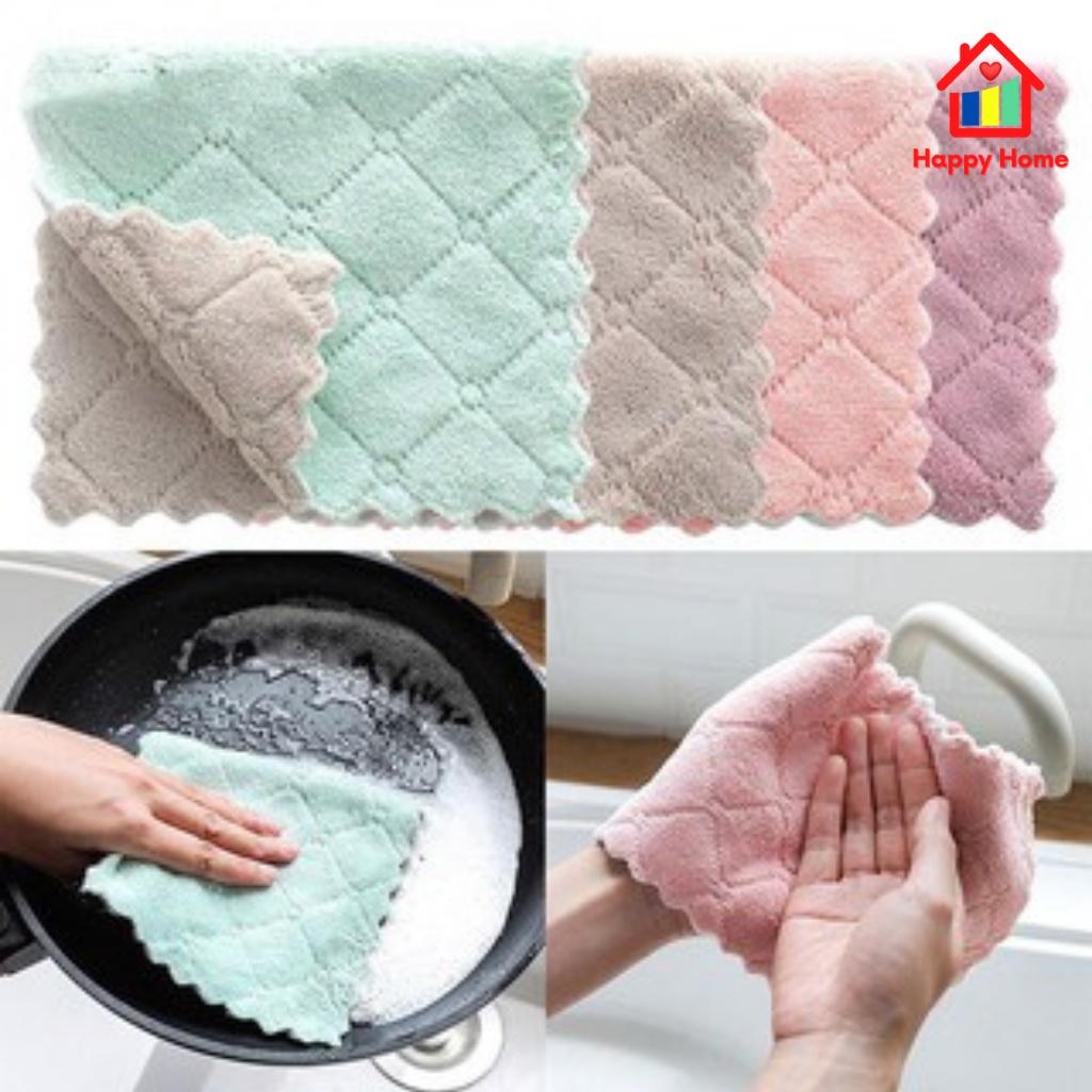 Khăn lau đa năng, lau bếp, bát đĩa, bàn ghế 2 mặt siêu mềm mịn, thấm hút tốt, kháng khuẩn Happy Home