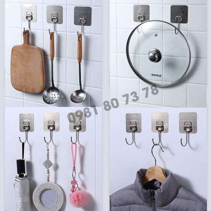 Móc dán tường inox 304 chịu lực 5kg, miếng dán tráng bạc siêu dính, móc dán chịu lực loại tốt - STQ