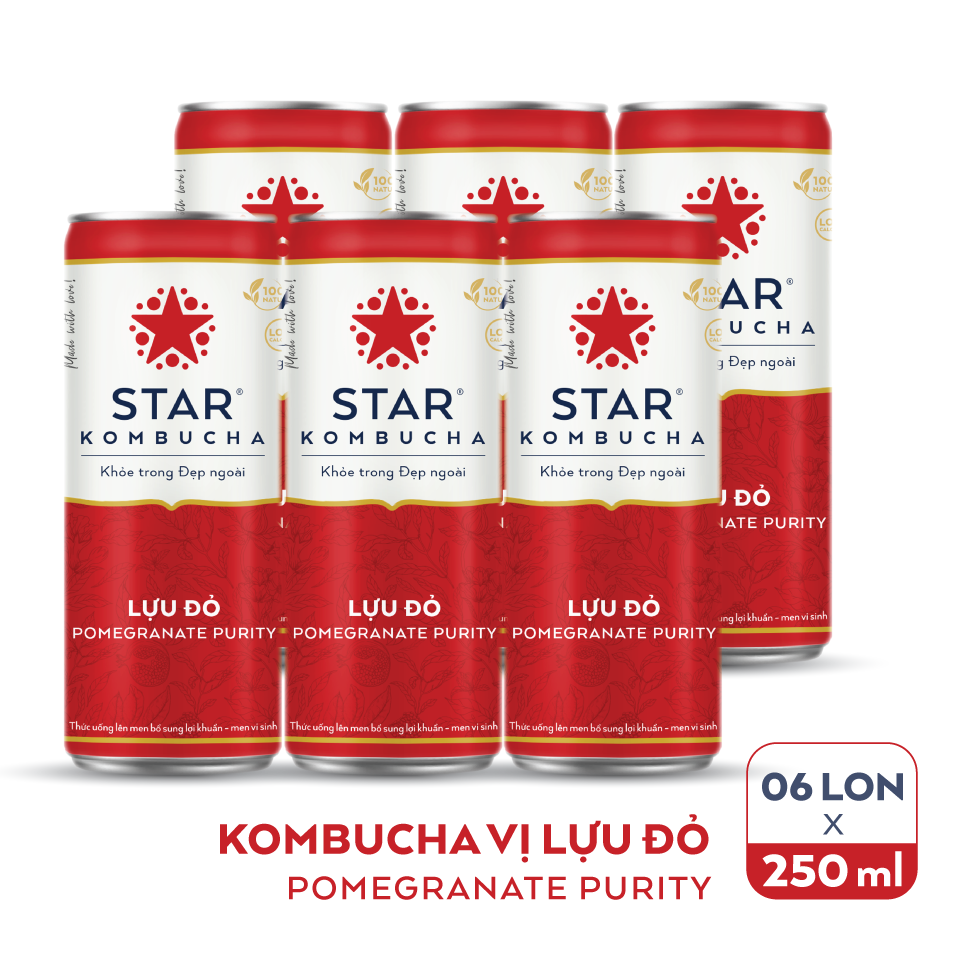 Lốc 6 lon thức uống lên men STAR KOMBUCHA Lựu đỏ / Pomegranate Purity (250ml/lon)