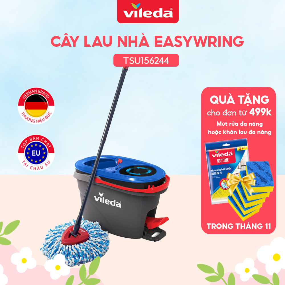 Cây lau nhà Vileda Easywring Rinse Clean, đầu lau tam giác, hệ thống xô hai thùng, bàn đạp bằng chân – TSU168467