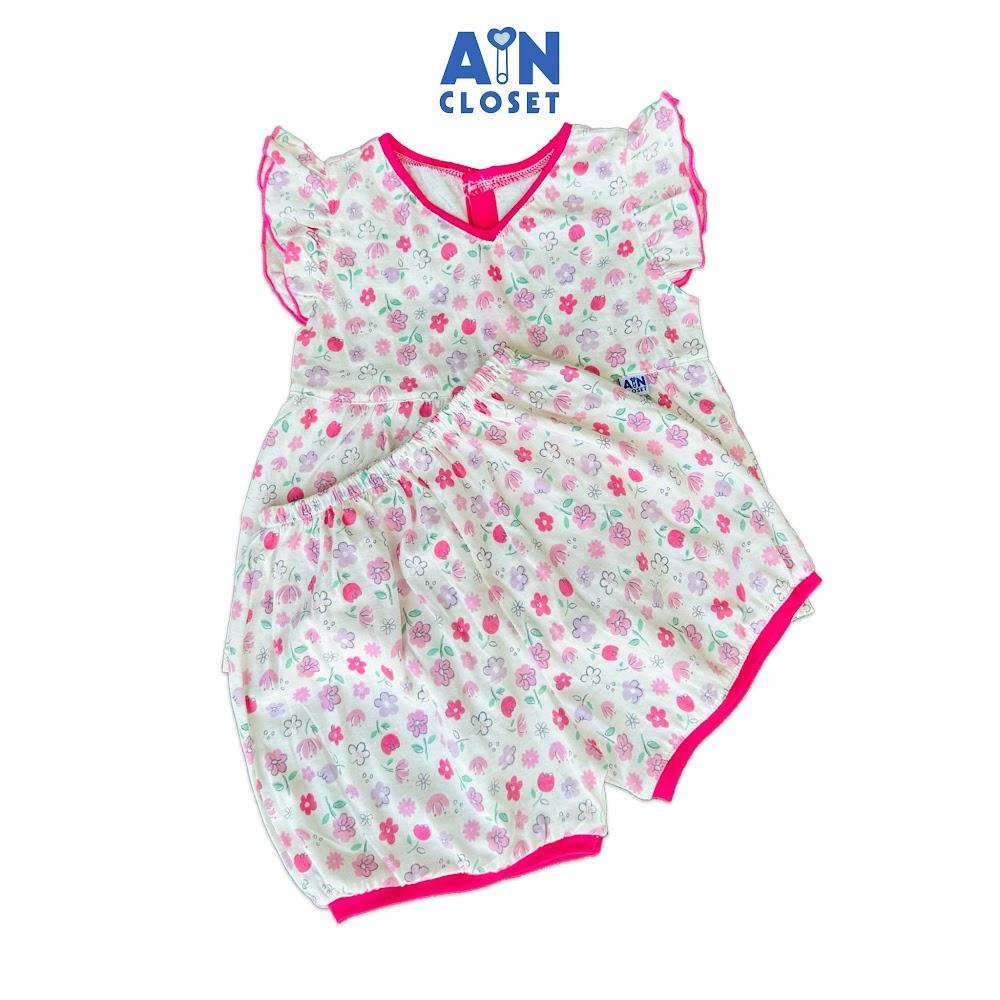Bộ quần áo Ngắn bé gái họa tiết Hoa Nhí Hồng Tím Thun cotton - AICDBGNZYXTU - AIN Closet