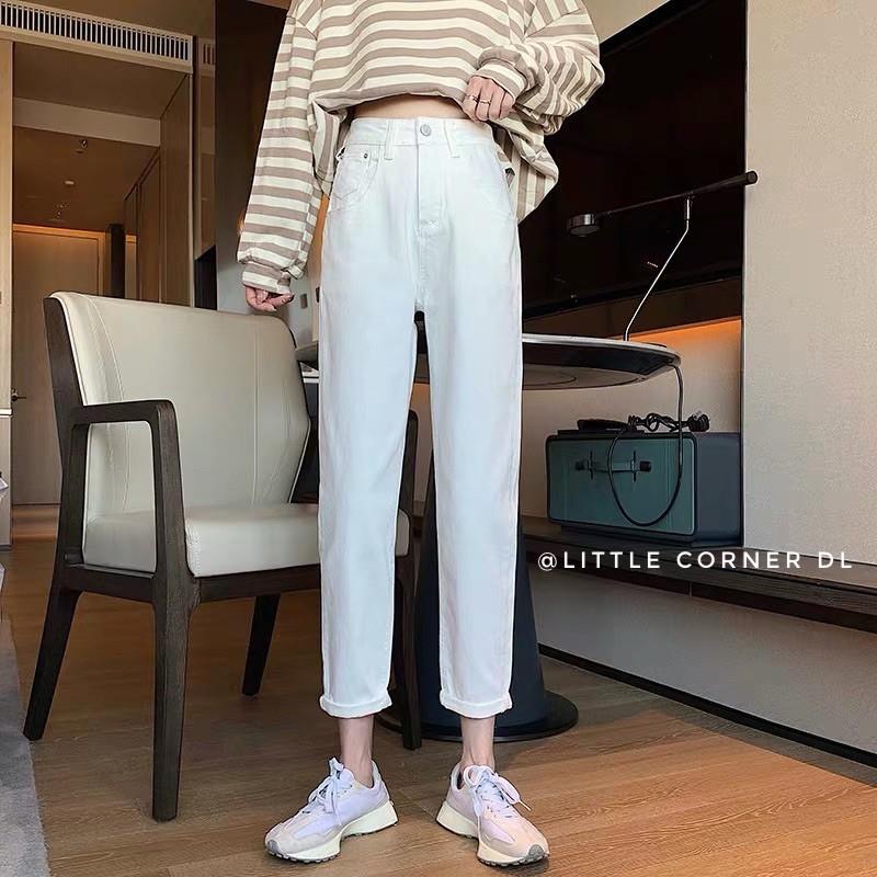 Quần slim baggy suông kem vani lưng cao basic hàng loại 1
