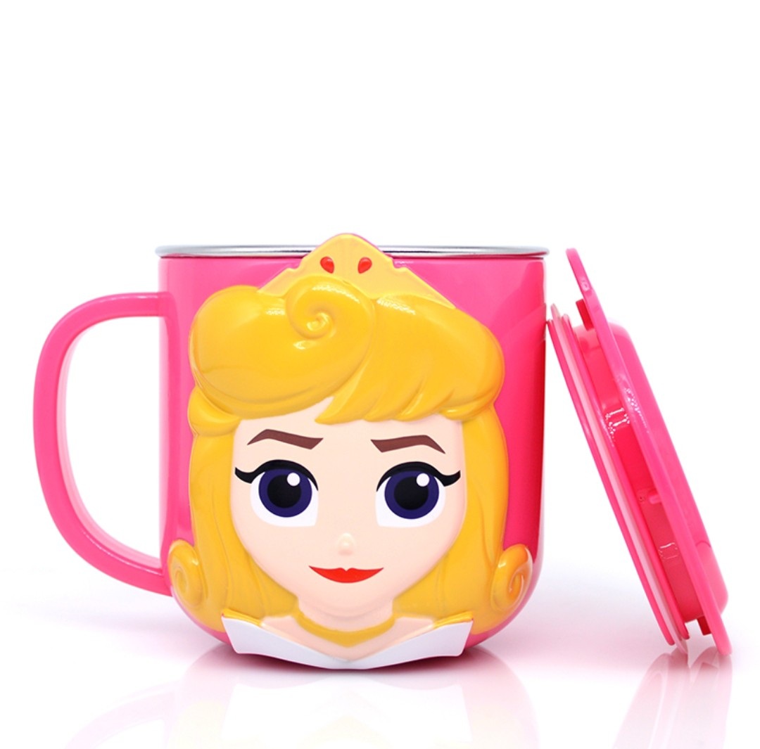 Ly cốc giữ nhiệt Disney hình Aurora ngủ trong rừng 3D có nắp và quai cầm cho bé - 260ml