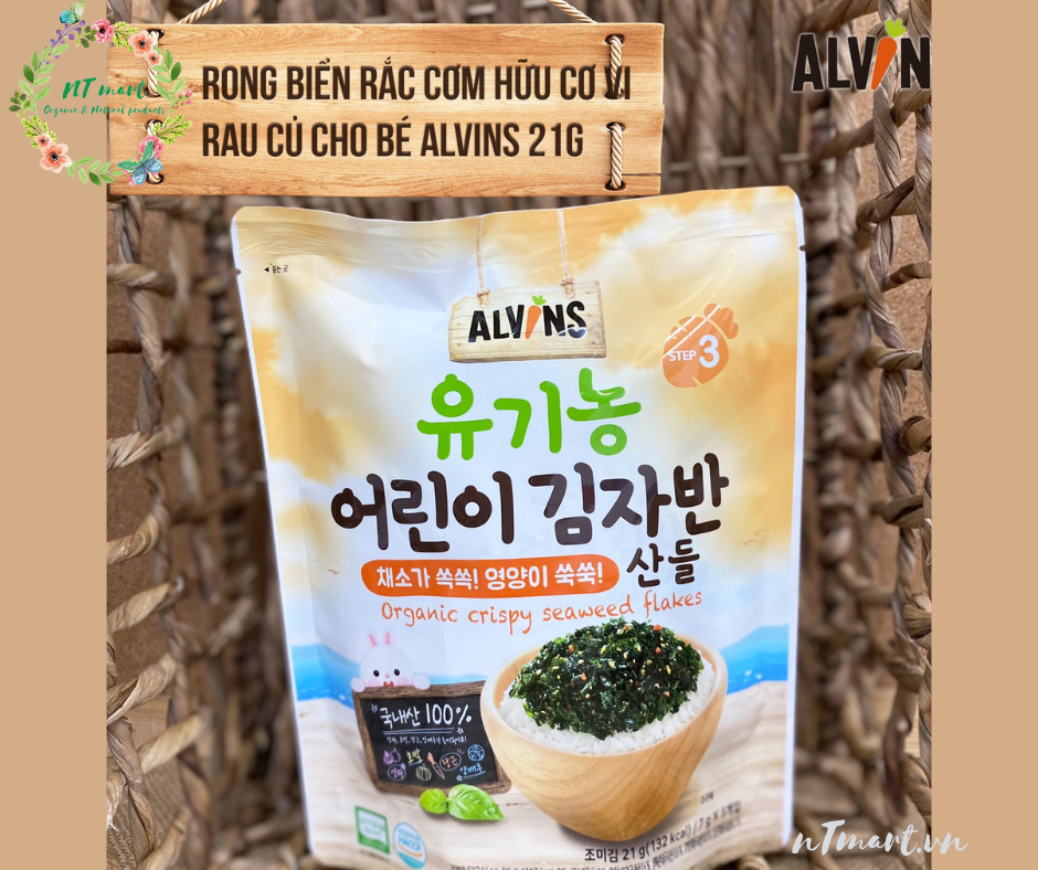 Rong biển rắc cơm hữu cơ vị hải sản/rau củ Alvins 21g