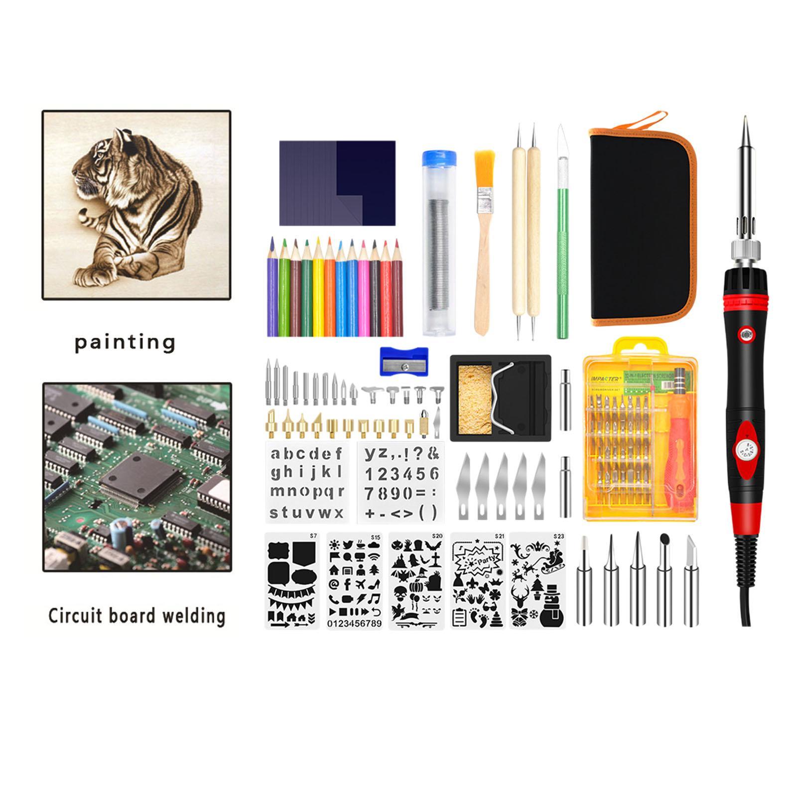 Wood Burning Kit Adults Solder Wire Stencils 220-480°C DIY Accessories W/Carrying Case Pyrography Pen Brush Wood Burning Tool for Soldering Carving