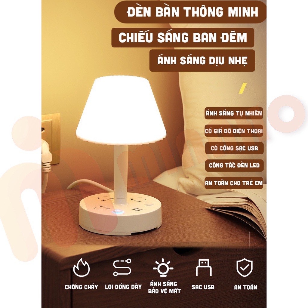 Đèn Ngủ Tích Hợp Ổ Cắm Điện Kèm Cổng Sạc USB - Đèn Bàn Học Thông Minh Cao Cấp