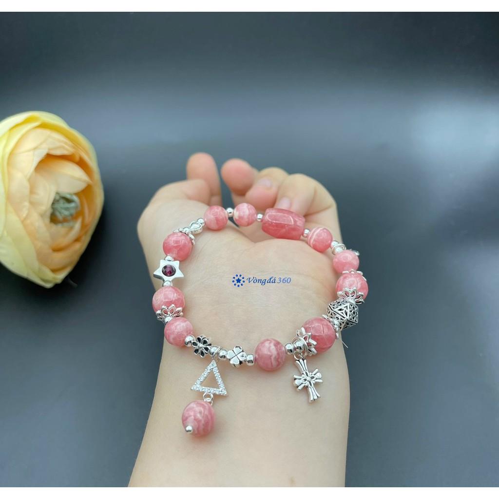 Vòng tay Phong Thuỷ Đá Đào Hoa 8mm mix Lu Thống, charm bạc - mẫu 03
