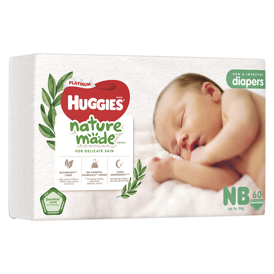 Tã Dán Siêu Cao Cấp Huggies Platinum Naturemade NB60 (60 Miếng)