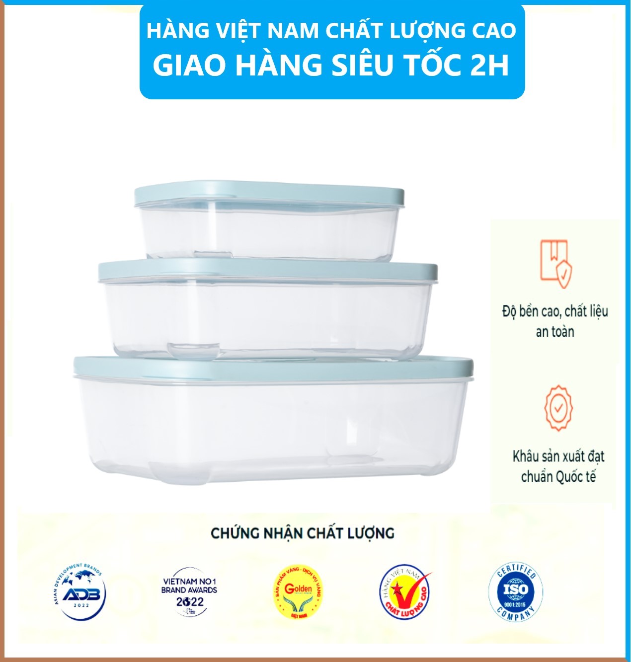 Bộ 3 Hộp Đựng Thực Phẩm Chữ Nhật Nhiều Cỡ Có Nắp , Chất Liệu Nhựa Nguyên Sinh Cao Cấp , Sản Xuất Theo Tiêu Chuẩn Châu Âu An Toàn Cho Sức Khỏe - Hàng Việt Nam
