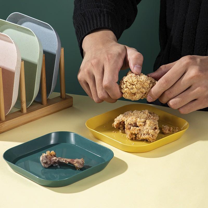 Set 6 Đĩa lúa mạch màu pastel vuông sâu, có hộp xịn xò, an toàn cho nhà bếp