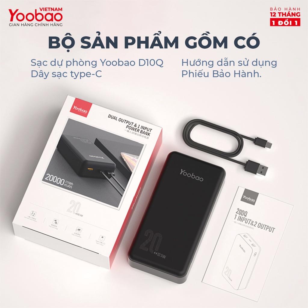 Pin sạc dự phòng 20000mAh D20Q Yoobao PD 20 Sạc nhanh công suất 22,5W- Dùng cho Iphone 11,12, Huawei - Hàng chính hãng