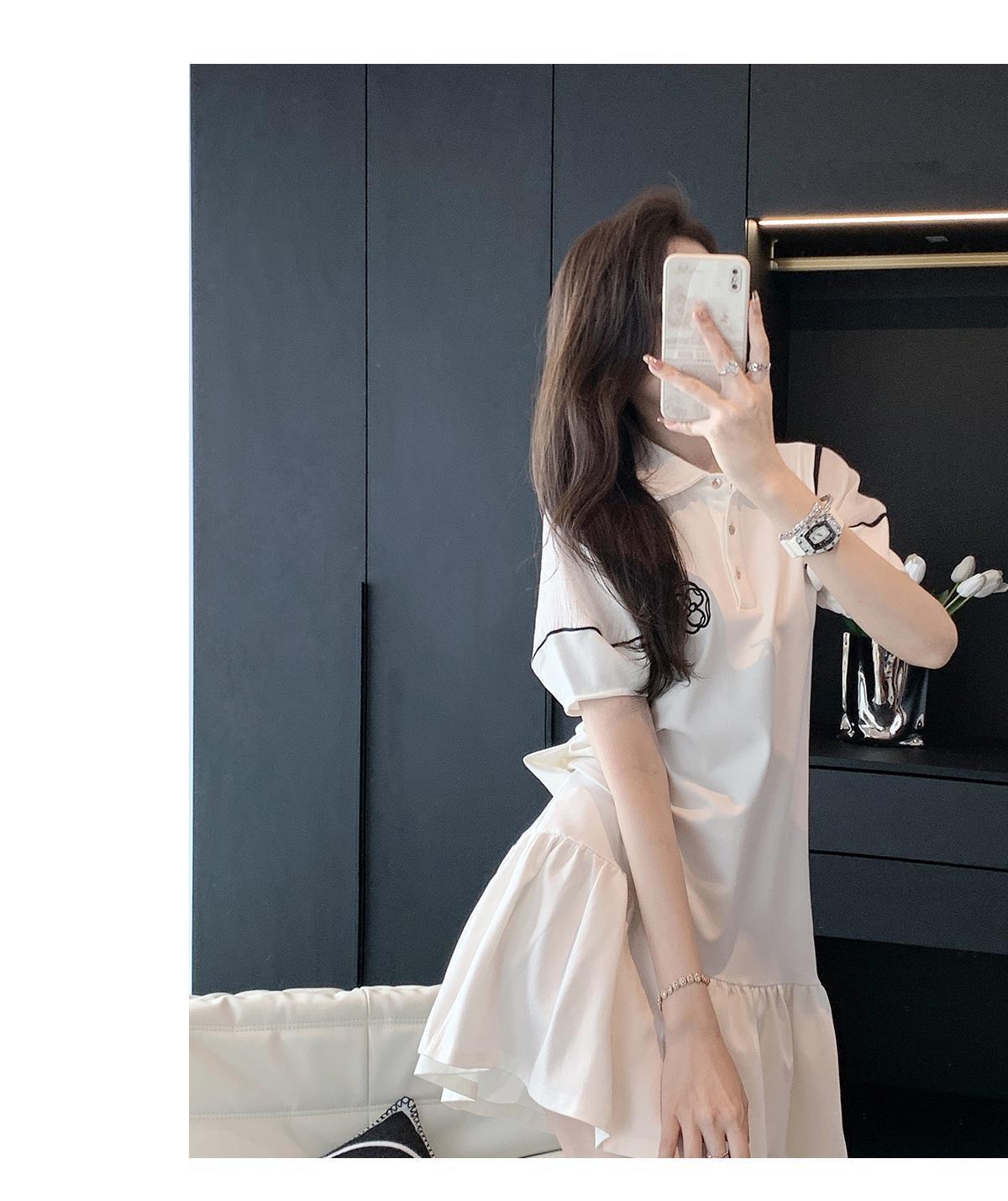 CHENGRUI Váy Polo trắng cho phụ nữ mùa hè 2023 Pháp cao cấp cảm giác lỏng lẻo giản dị hiển thị gầy bong bóng tay áo váy