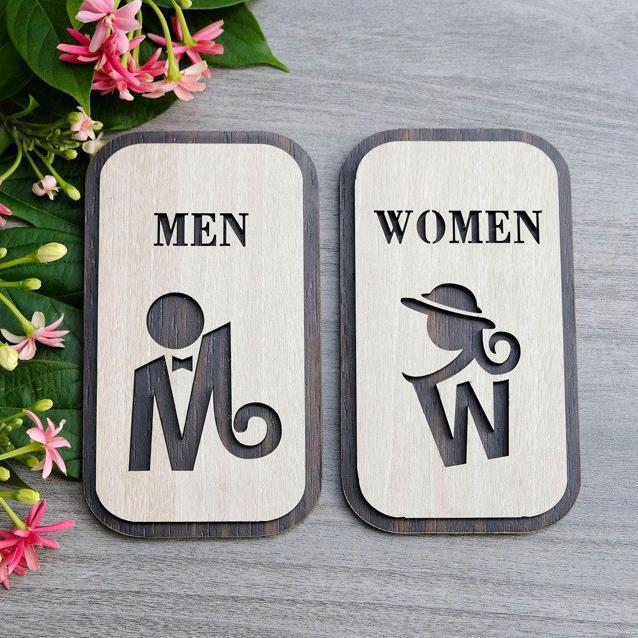 GIÁ GỐC- Tranh gỗ treo tường_Bộ 2 bảng toilet, phòng vệ sinh,WC F01_CRN_01 đẹp trang trí nhà và quán cafe WoodLaserDecor