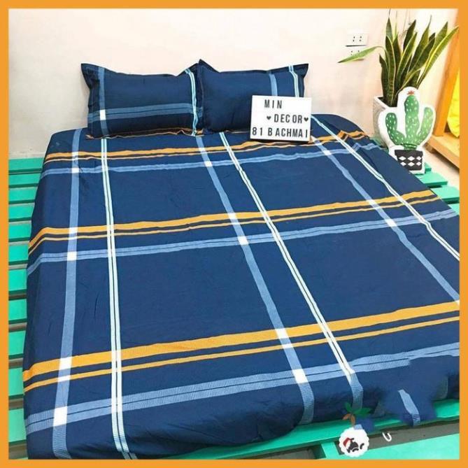 Bộ ga gối poly cotton kẻ ô xanh vàng