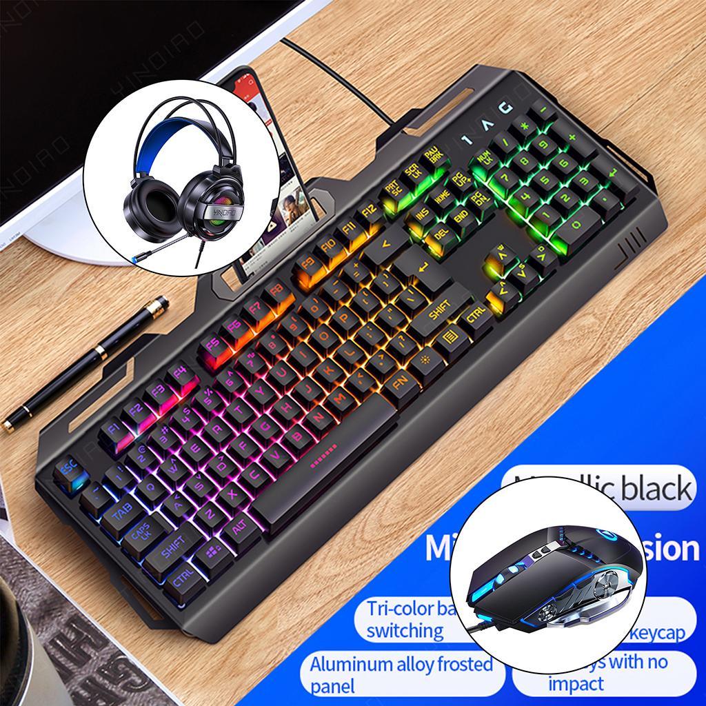Wired Gaming Keyboard and Mouse 3200 DPI for Windows PC Gamers Set A