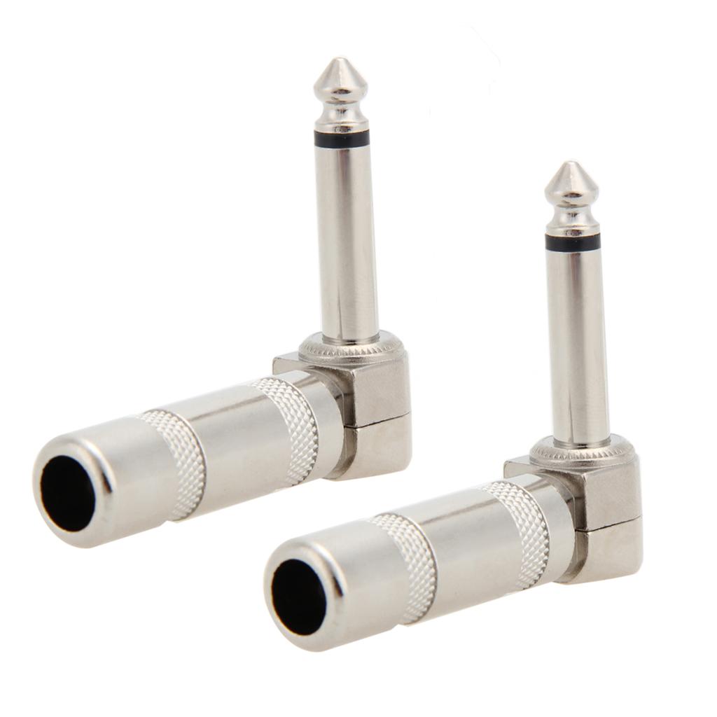 Sunnimix 6.35 Mm 1/4 ''Mono Nam Cắm Góc 90 Micro Âm Thanh Đàn Guitar Bass Điện Đầu Nối Cáp Cắm