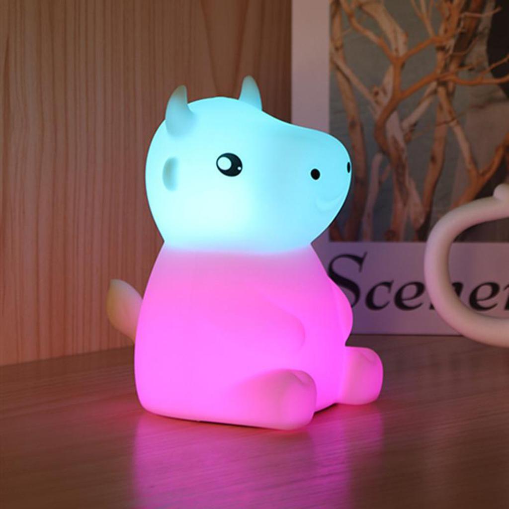 Silicone Cow LED Touch Sensor Night Light Cute Child Bedroom Lamp 7 Colors