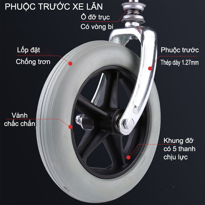 (Phụ kiện) Phuộc trước xe lăn bằng thép mạ chống gỉ có hoặc không có bánh xe tùy chọn