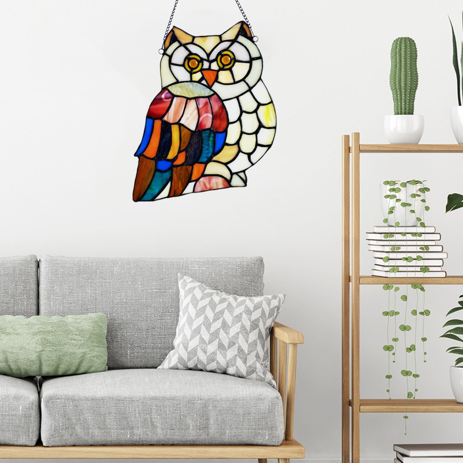 Stained Window Hangings Panel with Chain Owl for window and