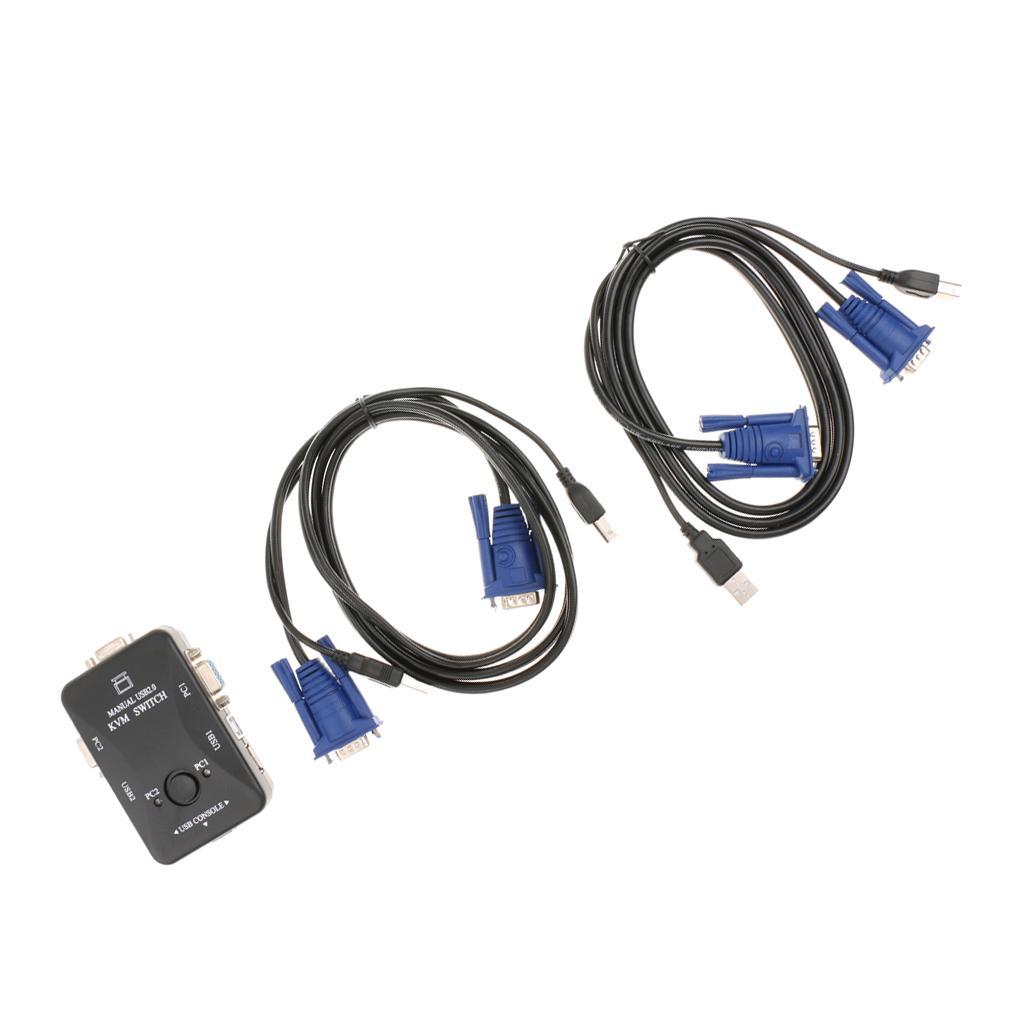 2-Port USB VGA KVM Switch Cables for Computer Sharing Monitor Keyboard