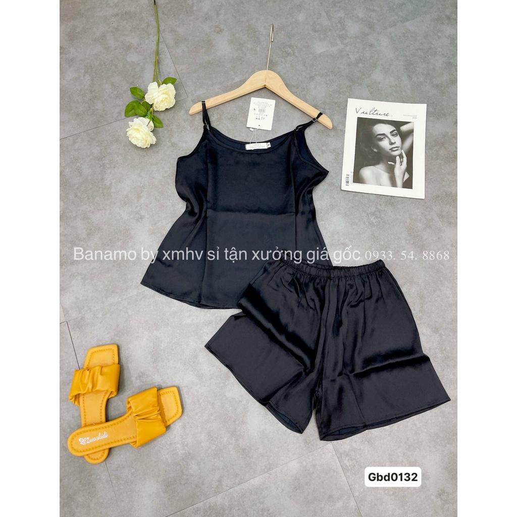 Bộ lụa 2 dây Banamo Fashion chất lụa trơn cao cấp thời trang, set lụa hai dây mặc nhà 173