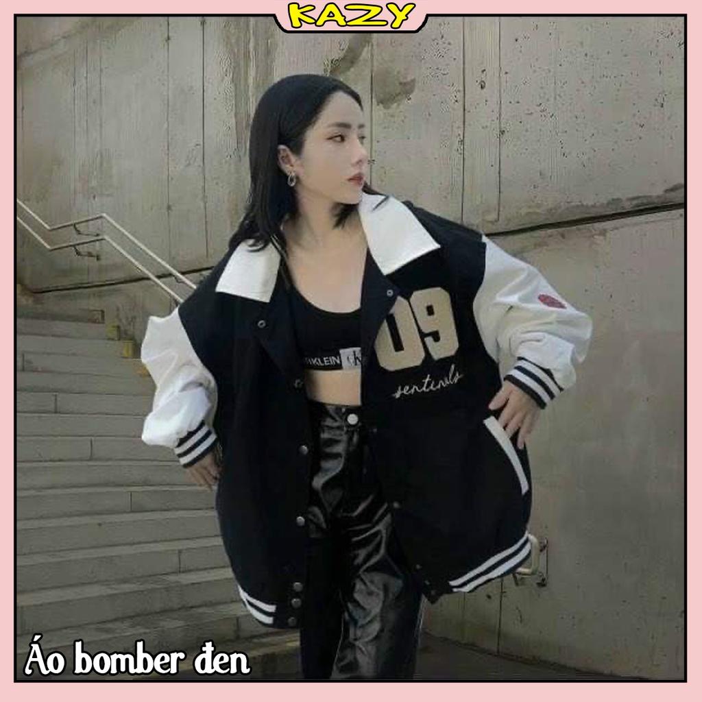 Áo khoác Bomber nữ cổ bể thêu 09 phối tay trắng KAZY STUDIOS A011