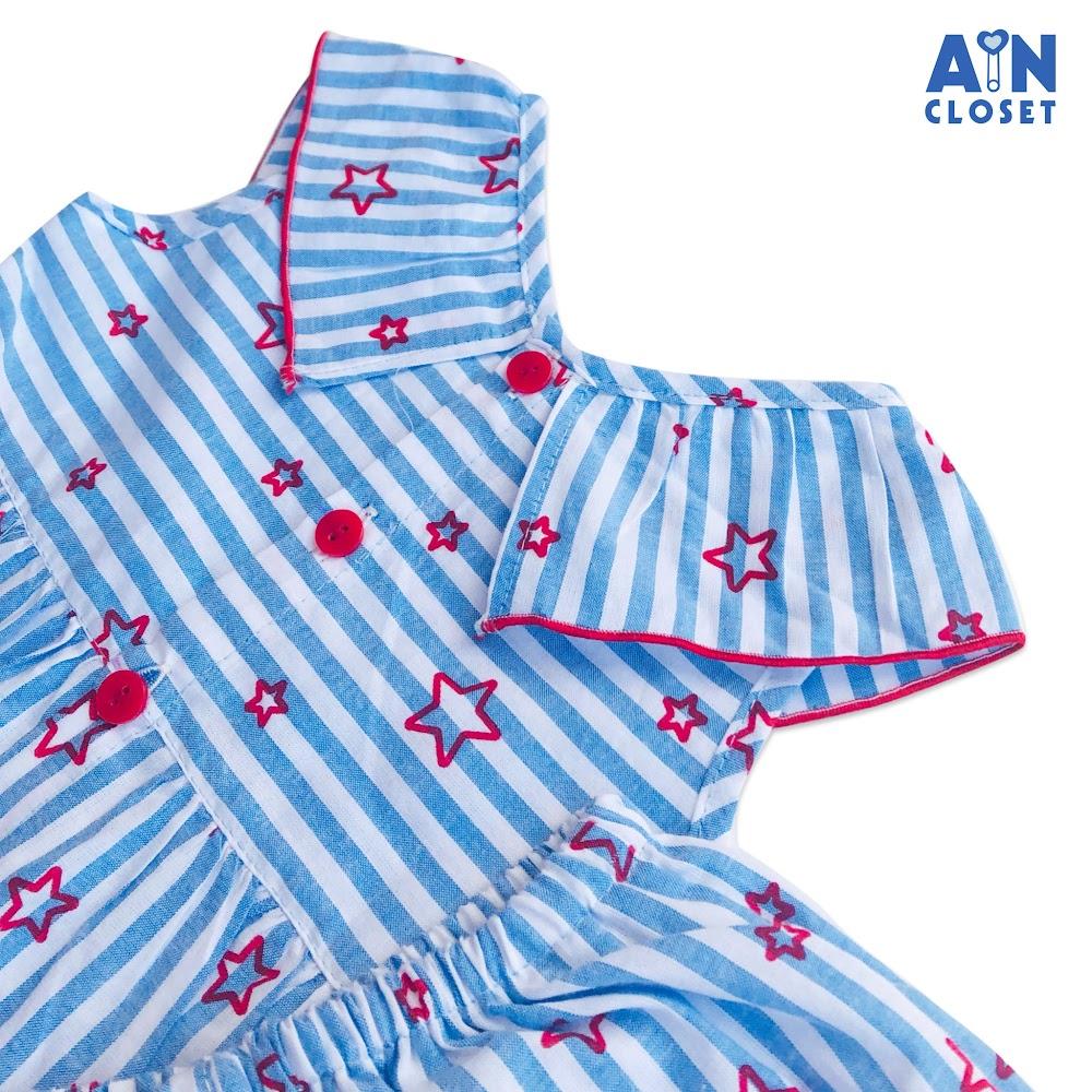 Bộ quần áo ngắn bé gái họa tiết Sao kẻ xanh thun cotton - AICDBG0QGW6V - AIN Closet