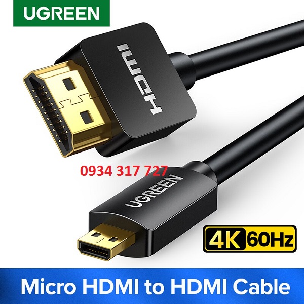 Cáp Micro HDMI to HDMI dài 1m, 1,5m, 2m,3m Ugreen hỗ trợ 4K60Hz HDR hàng chính hãng