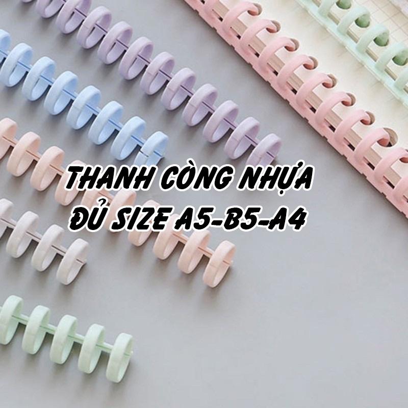 Thanh còng nhựa, bìa lá rời nhựa, ruột sổ còng giấy refill kẻ ngang caro chấm bi A4 A5 B5, phân trang