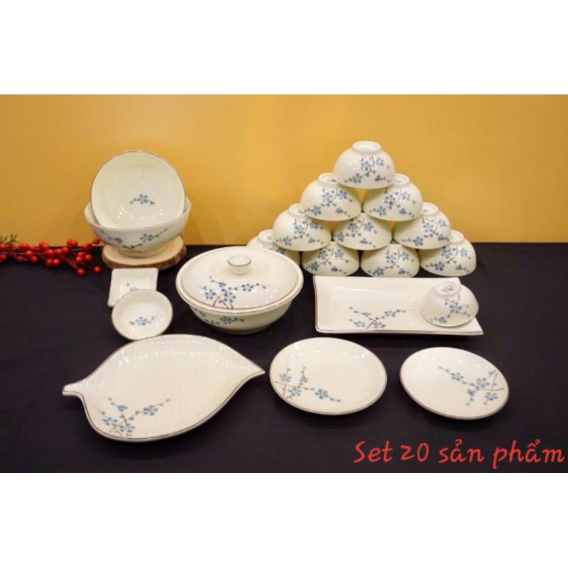 Bộ bát đĩa men kem đào gồm 20 sản phẩm