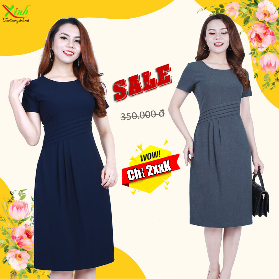 Đầm Suông Xếp Ly Gọn Dáng ThoiTrangXinh