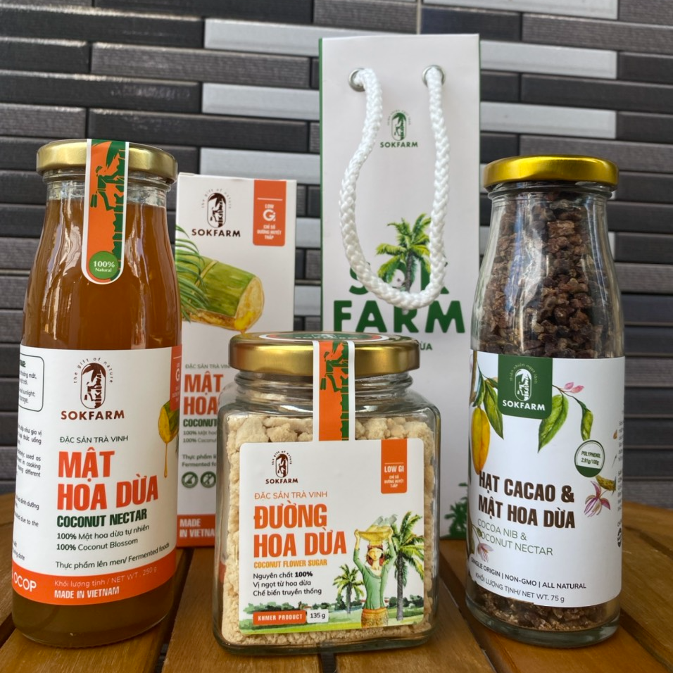 BỘ SẢN PHẨM MẬT HOA DỪA SOKFARM DÀNH CHO GIA ĐÌNH, NGƯỜI ĂN KIÊNG, ĂN CHAY, ỔN ĐỊNH ĐƯỜNG HUYẾT, CẢI THIỆN SỨC KHỎE