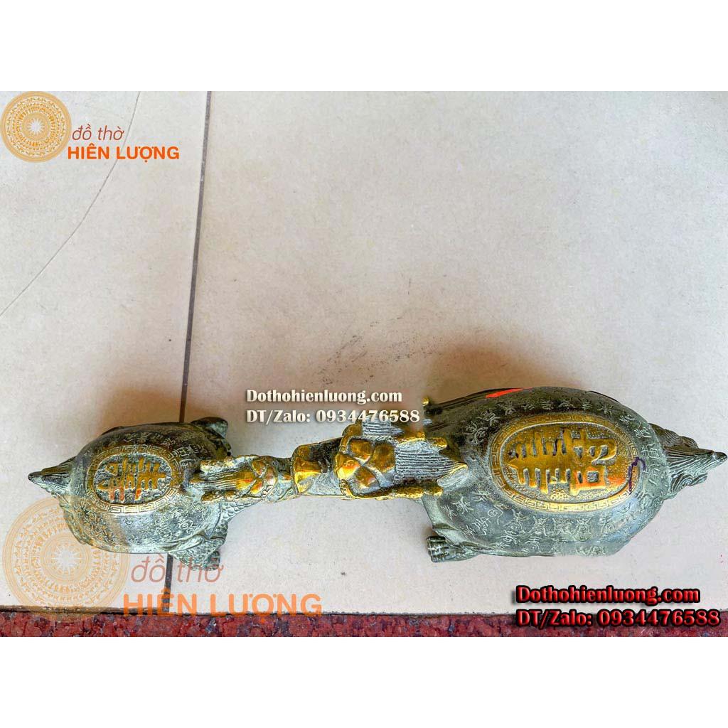 Tượng Long Quy Lưng Cõng Chữ Thọ Màu Giả Cổ Bằng Đồng - Linh Vật Phong Thủy