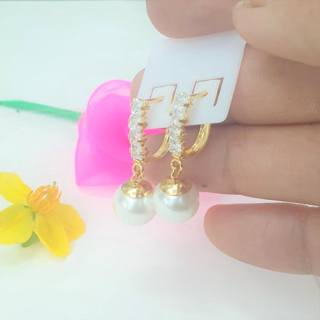 Bông Tai Kiểu Ngọc Dáng Thả Xoàn Cao Cấp-Dùng lâu dài tắm rửa thoải mái không phai