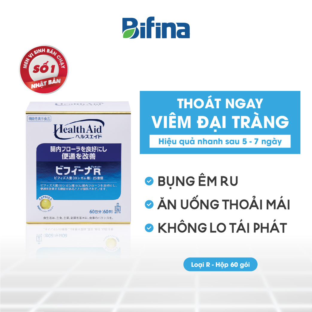 Men vi sinh Bifina Nhật Bản- Loại R 60 gói - Thoát ngay viêm đại tràng, hết chướng bụng đầy hơi