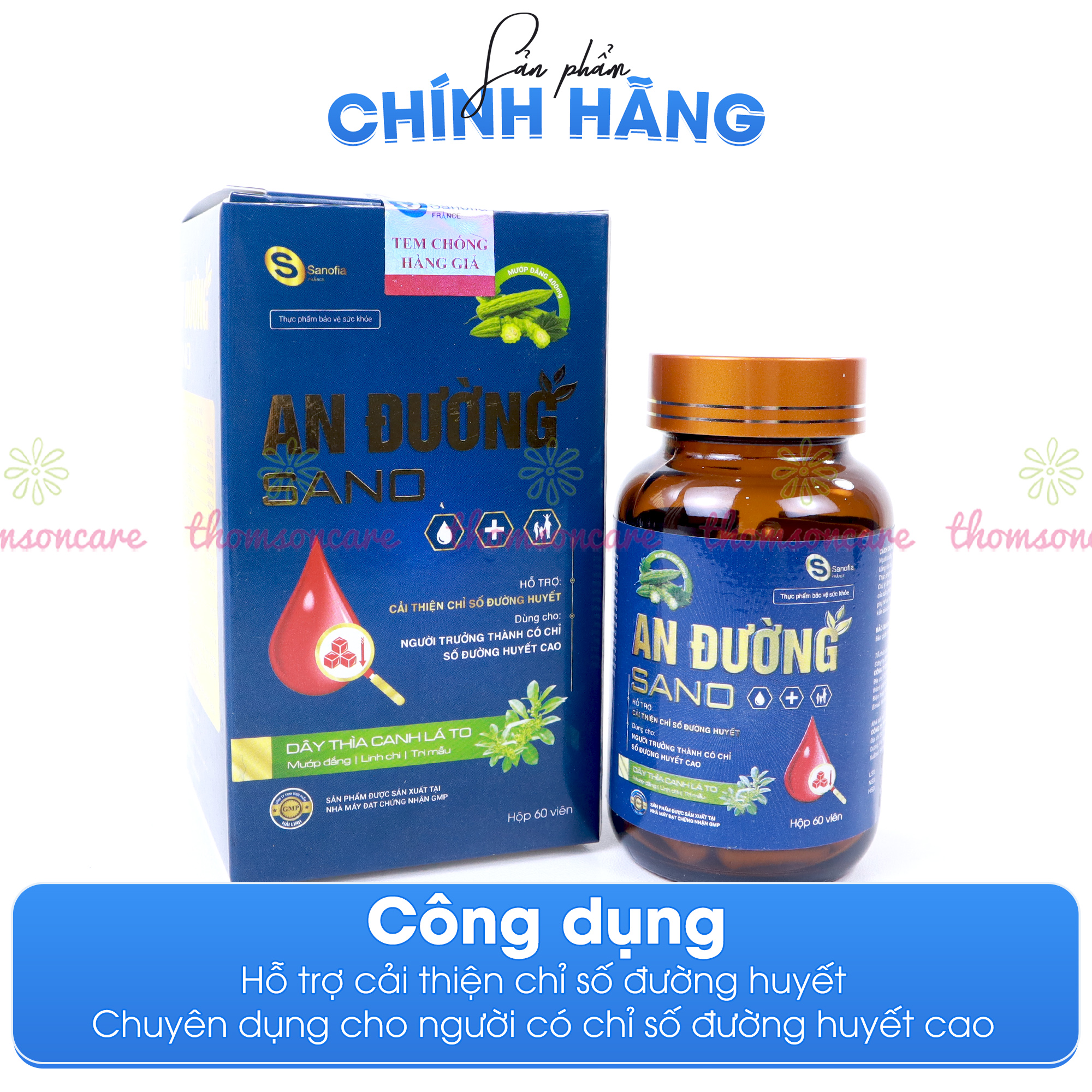 Ổn định đường huyết An Đường Sano - Giúp cải thiện chỉ số đường huyết từ Dây thìa canh, mướp đắng - Hộp 60 viên - Thomsoncare